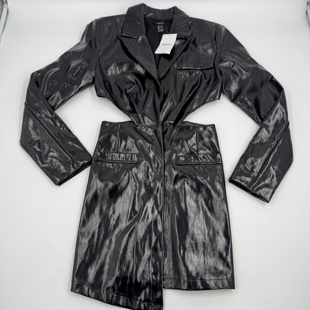 Forever 21 Black Faux Leather Cutout Mini Dress Bodycon Blazer Small S